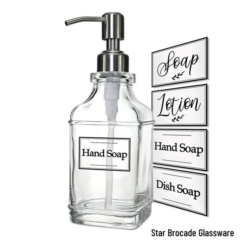 Square Glass Soap Dispenser with Stainless Steel Pump - Small Capacity