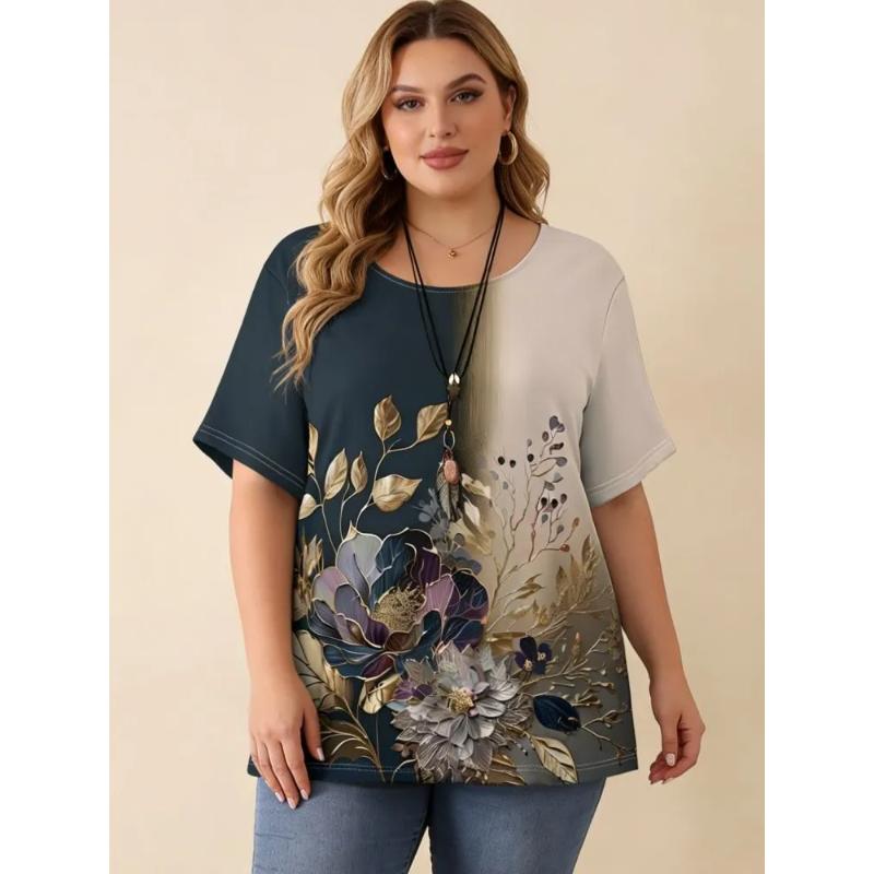 Modisches Damen-T-Shirt mit Rundhalsausschnitt, 3D-Farbdruck