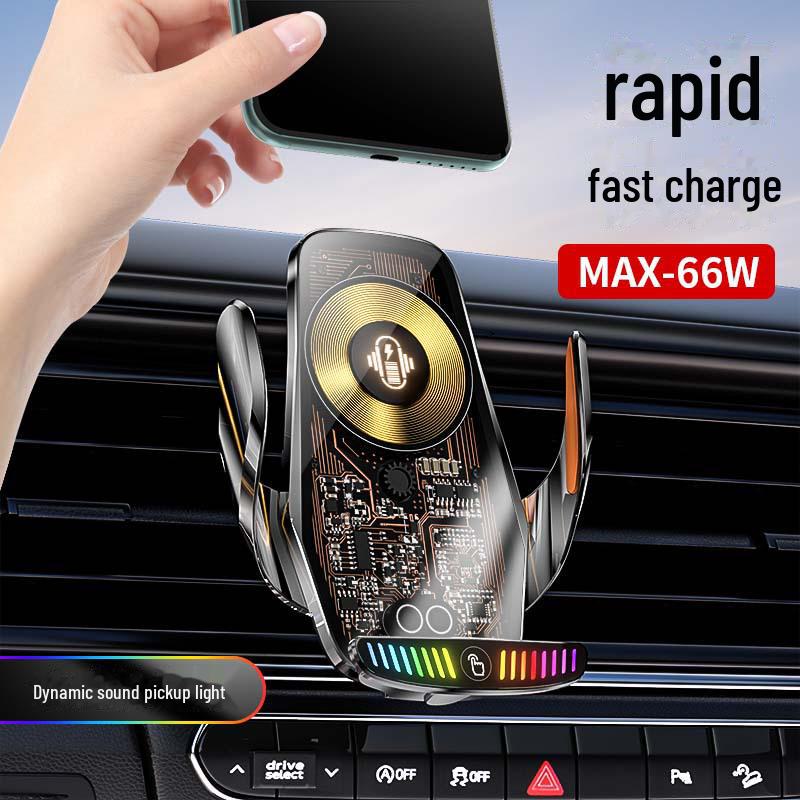 66W Magnetic Wireless Car Charger with Auto-Clamping Phone Holder and LED Light