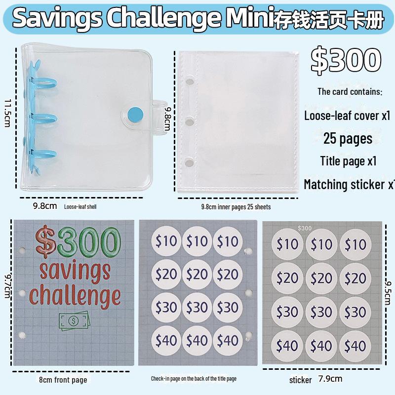 

Мини-конверт с 3 отверстиями для сбережений: Сэкономьте 1000 долларов! 300 USD savings book