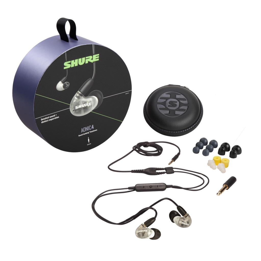 Shure Słuchawki przewodowe z mikrofonem AONIC 4 Białe Wysoka izolacja akustyczna Typ douszny Konwertowalne bezprzewodowo MMCX Recable Specyfikacja profesjonalna