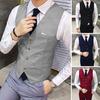 Erkek Takım Elbise Yelek Yelek V Yaka Kolsuz Düz Renk Slim Fit Tek göğüslü Hırka Resmi İş Ceket Damat Düğün Ceket
