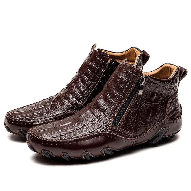 10AMen Krokodilläder Skor Ankelstövlar Vinter Casual Skor för Män Märke Retro Loafers Bekväma Sneakers Skor Skor