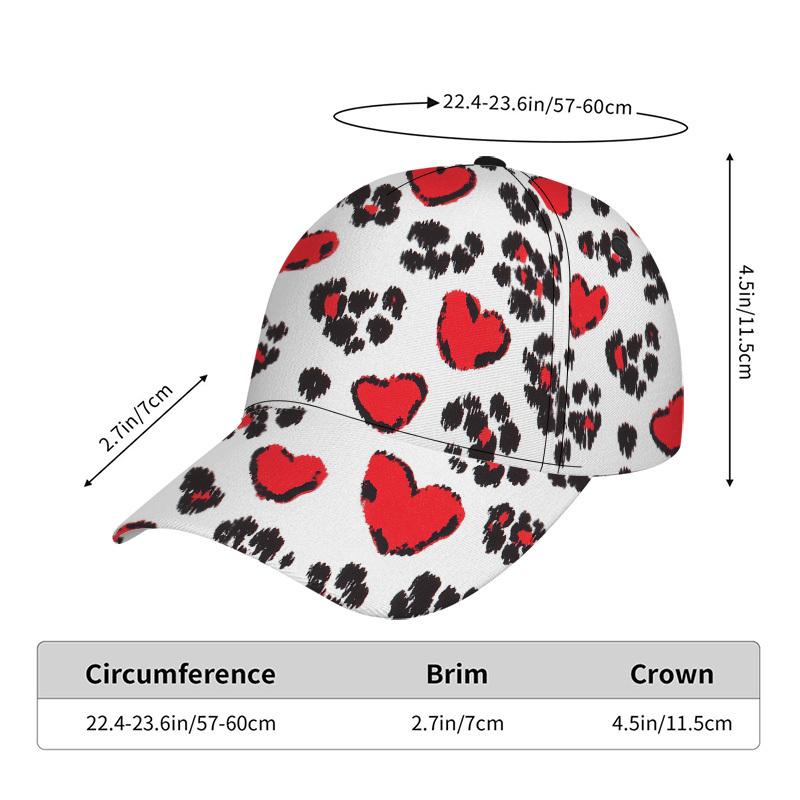 

Valentine s Heart Leopard Spots Print Classic Baseball Cap Lightweight Polyester Duckbill Hat Adjustable Design Perfect