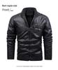 Men's Leather Motorcycle Jacket - European Size, Autumn/Winter, Warm Velvet, Casual PU Leather with Stand Collar.