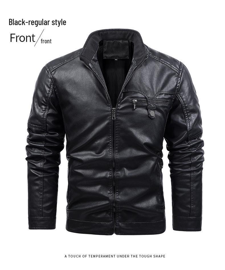 Men's Leather Motorcycle Jacket - European Size, Autumn/Winter, Warm Velvet, Casual PU Leather with Stand Collar.