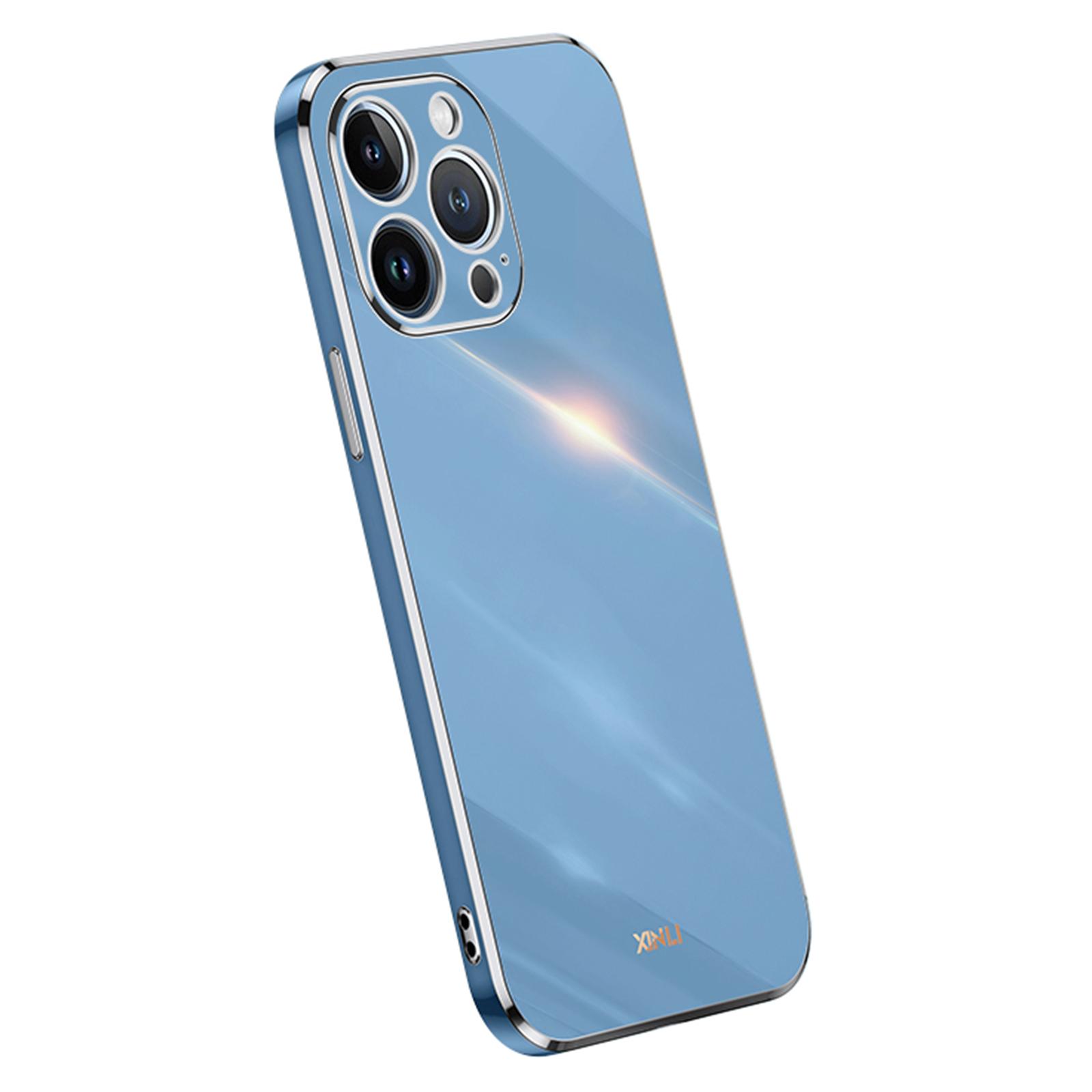 

XINLI For iPhone 16 Pro Case TPU Phone Cover with Electroplating Frame Blue