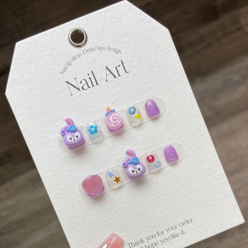 10pcs/set Finished Cartoon Children's Wearable Nails Sweet and Cute Children's Removable False Nails Nail Stickers