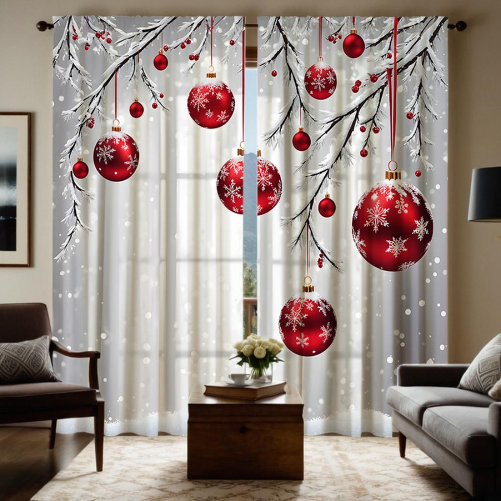 2 stücke HD Weihnachten Schnee szene rot drop ball dekorative vorhang weiße krawatte digital gedruckt vorhang Hause dekoration stil decorat