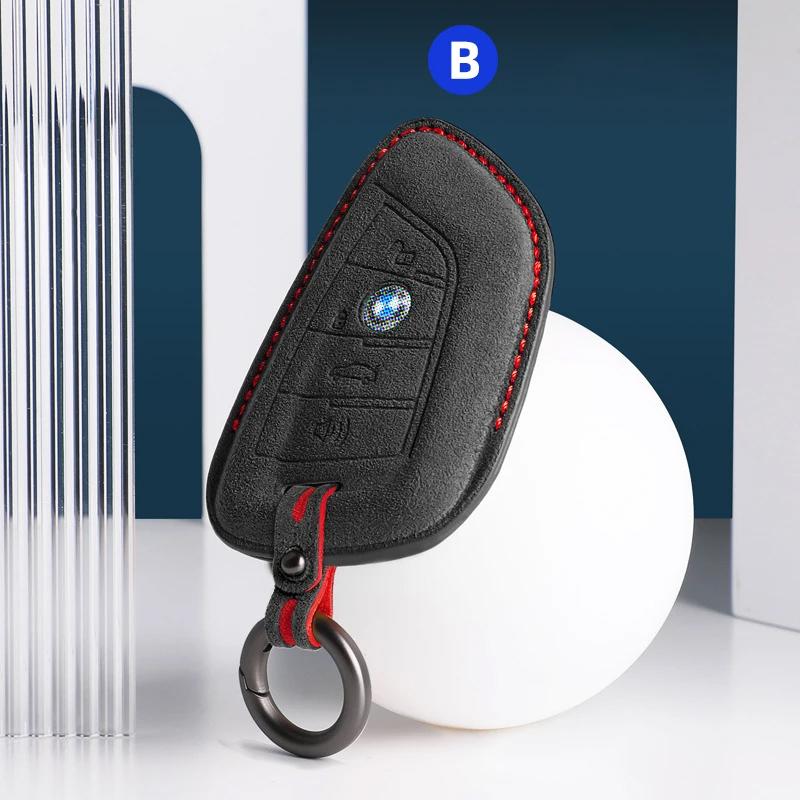 Car Accessories Key Case Cover Keychain For BMW 1/3/5/7 Series X1/X2/X3/X5/X6 Alcan Tara Suede Remote Fob Keybag Keyrings