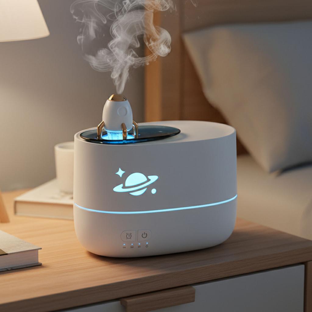 Essential Oil Diffuser with Rocket Night Light Flame Aroma Air Humidifier Aromatherapy Machine for Bedroom Home Office Yoga