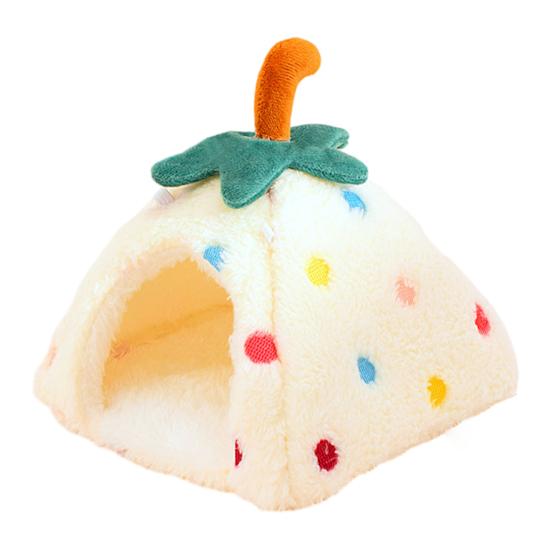 Comfortable Pet Sanctuary Plush Strawberry Hamster Bed, Soft Winter Warm Hideout, Cute Cozy Enclosed Cave Bed for Gerbil, Sugar Glider,