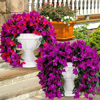 Lila & Rote Künstliche Bougainvillea Blumen, Fake Hängepflanze für Garten Außenbereich Terrassen Dekoration