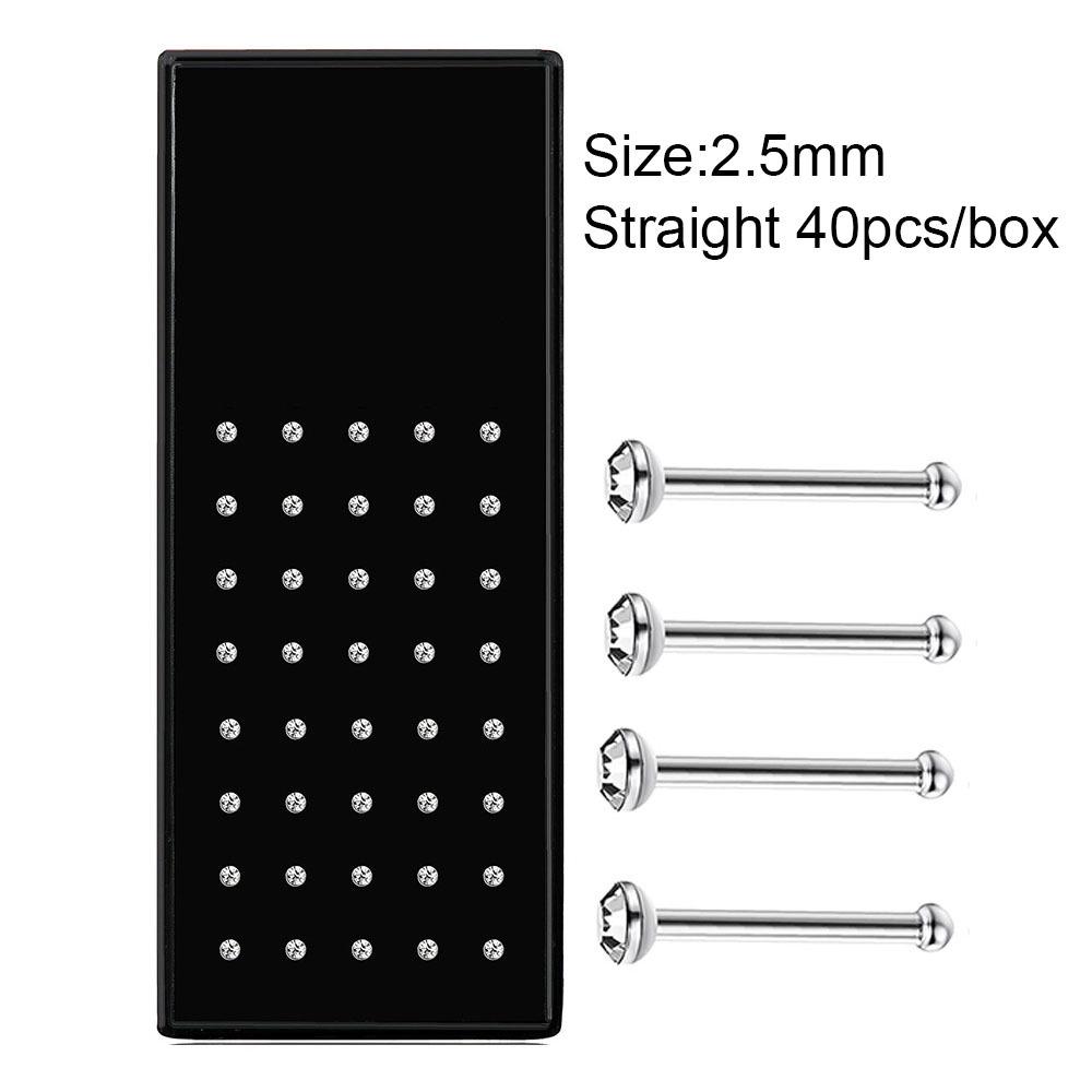 Stainless Steel Rhinestone Nose Studs - Titanium Steel, 24-Pack