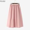 ZANZEA Femei ocazional talie elastică de culoare solidă fuste lungi largi