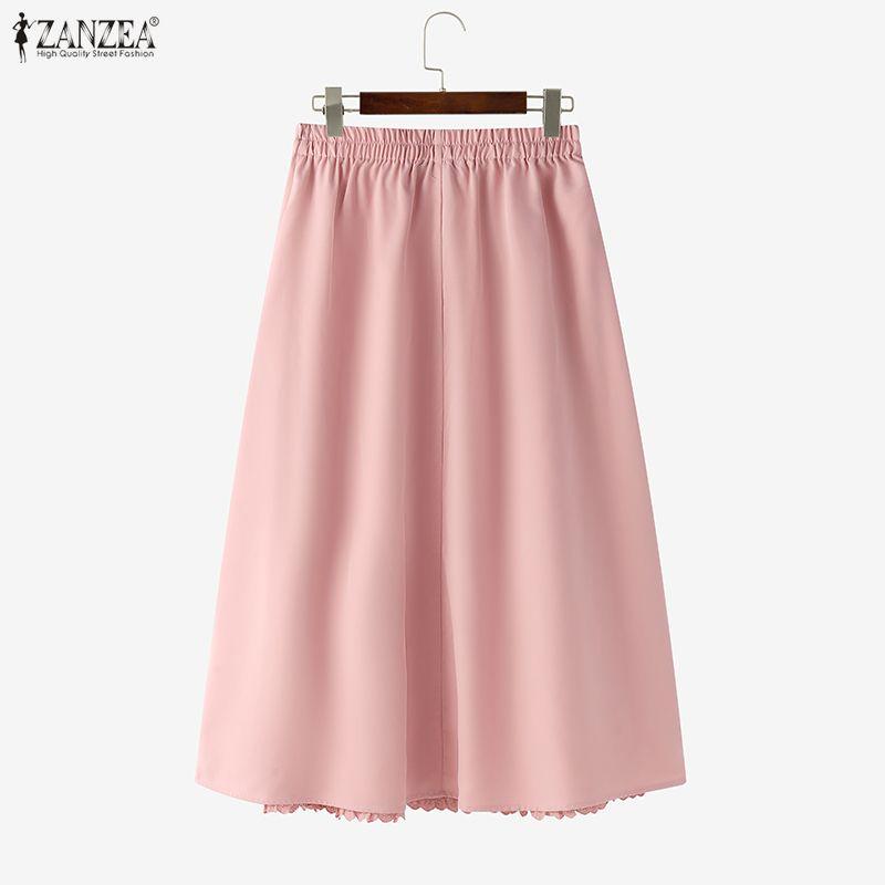 ZANZEA Femei ocazional talie elastică de culoare solidă fuste lungi largi