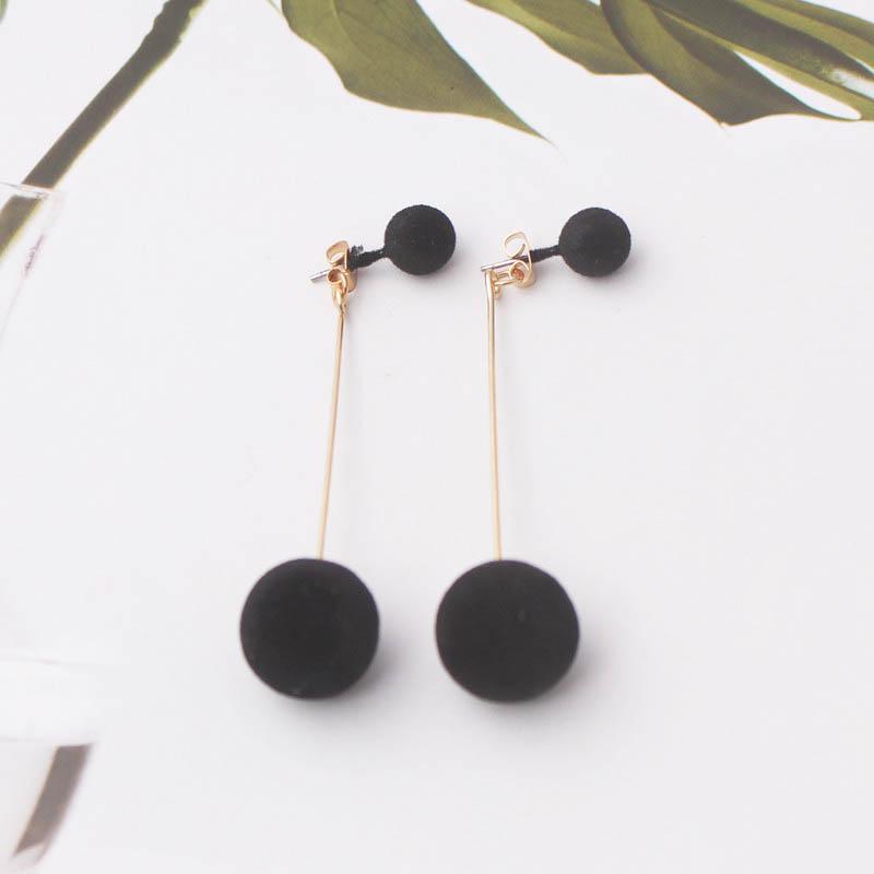 Artificial Hair Ball Drop Earrings for Women Winter Round Long Tassel Earrings Statement Red Black Ear Jewelry