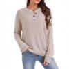 New Women's Sweater, Fall Winter Button Crew Neck Loose Casual Knit Top