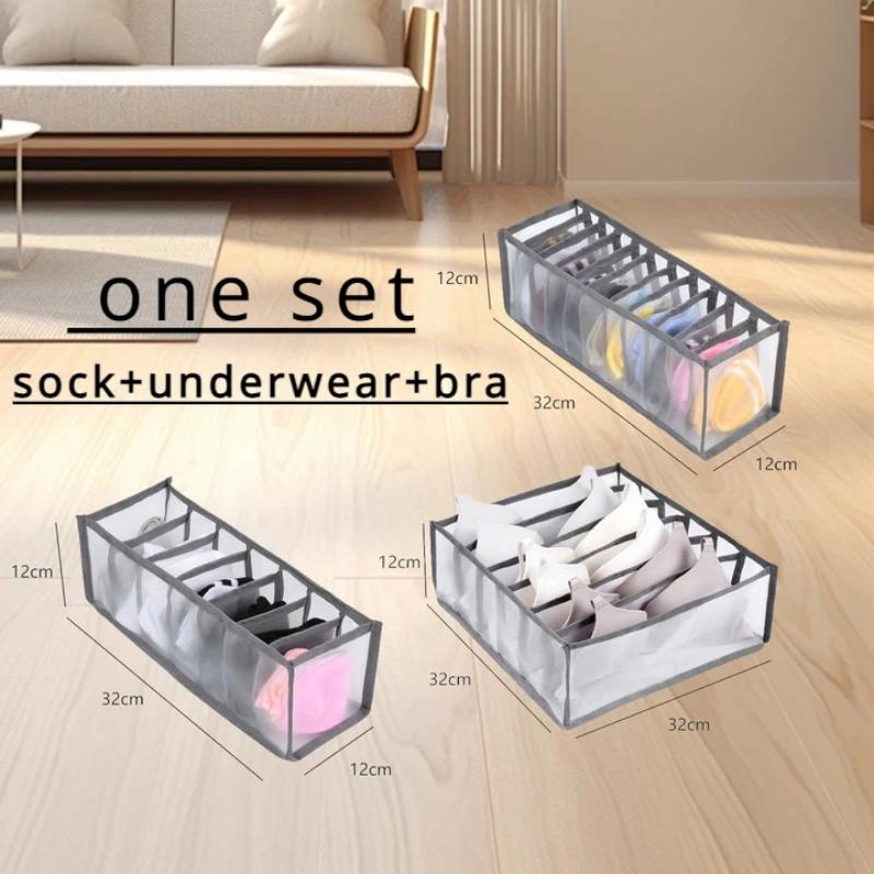 3 Pcs Foldable Underwear Storage Box Translucent Foldable Panty Drawer Organizer Bra Organizer Breathable Mesh Bag For Wardrobe