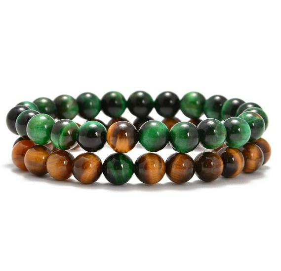 Bracelets de Couple Oeil de Tigre Mat & Pierre d'Agate - Perles de 8mm, Style Étudiant