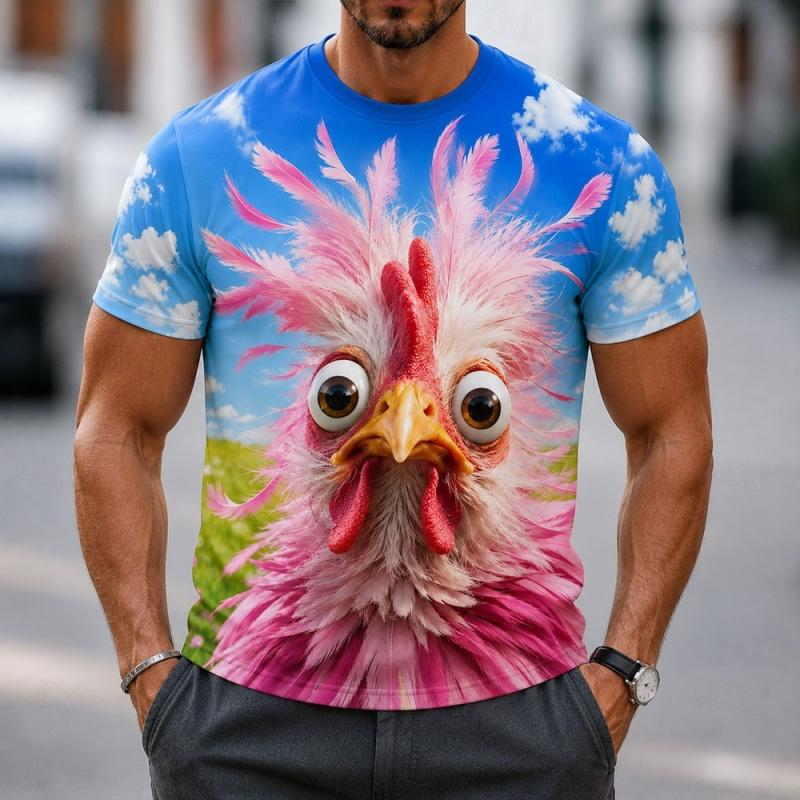 3D Printed Cartoon Bird Graphic T-Shirt For Men Funny Rooster Duck Pattern Tees Summer Casual Short Sleeve Loose Round Neck Tops