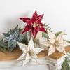 Velvet 26cm Christmas Flower Handmade Golden Glitter Artificial Flower Christmas Tree Hanging Flowers Pendant Decor 2025New Year