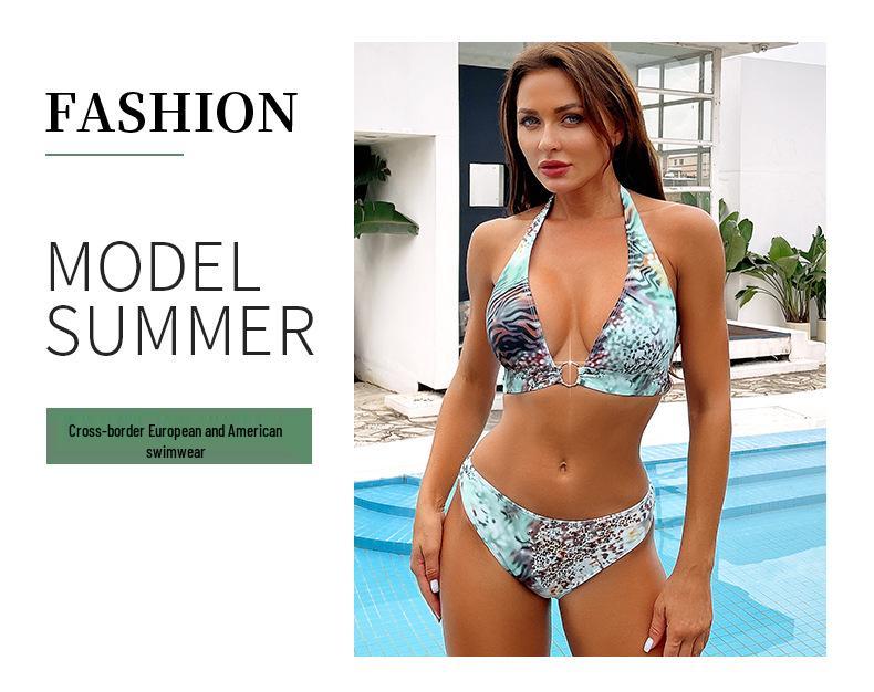 2024 Hot Girl Print Three-Piece Bikini Set with Yarn Skirt - Sexy Backless Design