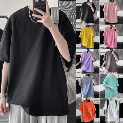 Cotton T Shirt for Men Solid Color 2024 Summer T-shirts Women's Basic T-shirt Casual Loose Short Sleeve Tops Tees Classic Female