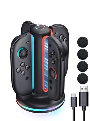 In Switch 2 Charger for Up To 4 Fast Switch 2 LED Charging Status USB Cable Easy Storage Stand [New 2025] Joy-Con Joy-Cons, Charging, Stand, Light,