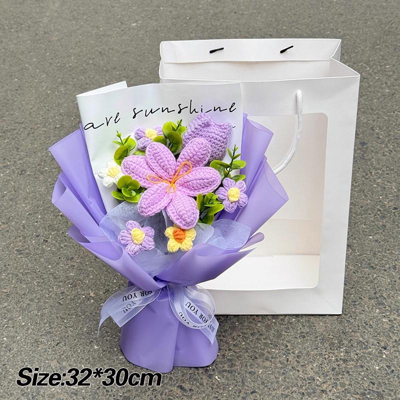 Crocheted Bouquet Artificial Flower Bouquets Colorful Knitted Bouquet Puff Flowers Bouquets Room Decor Party Favor Birthday Gift