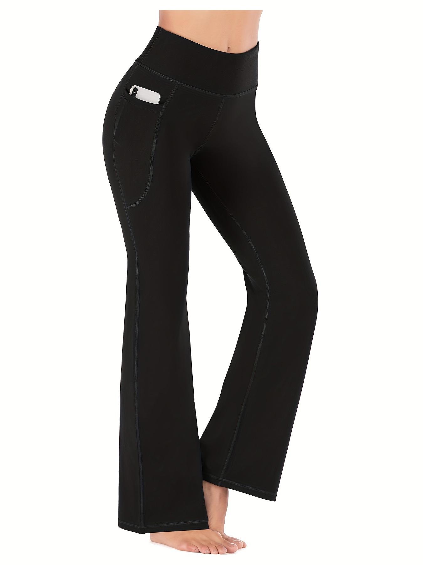 

High-Waisted Flare Yoga Pants with Pockets - Butt-Lifting & Sweat-Wicking for Running Small