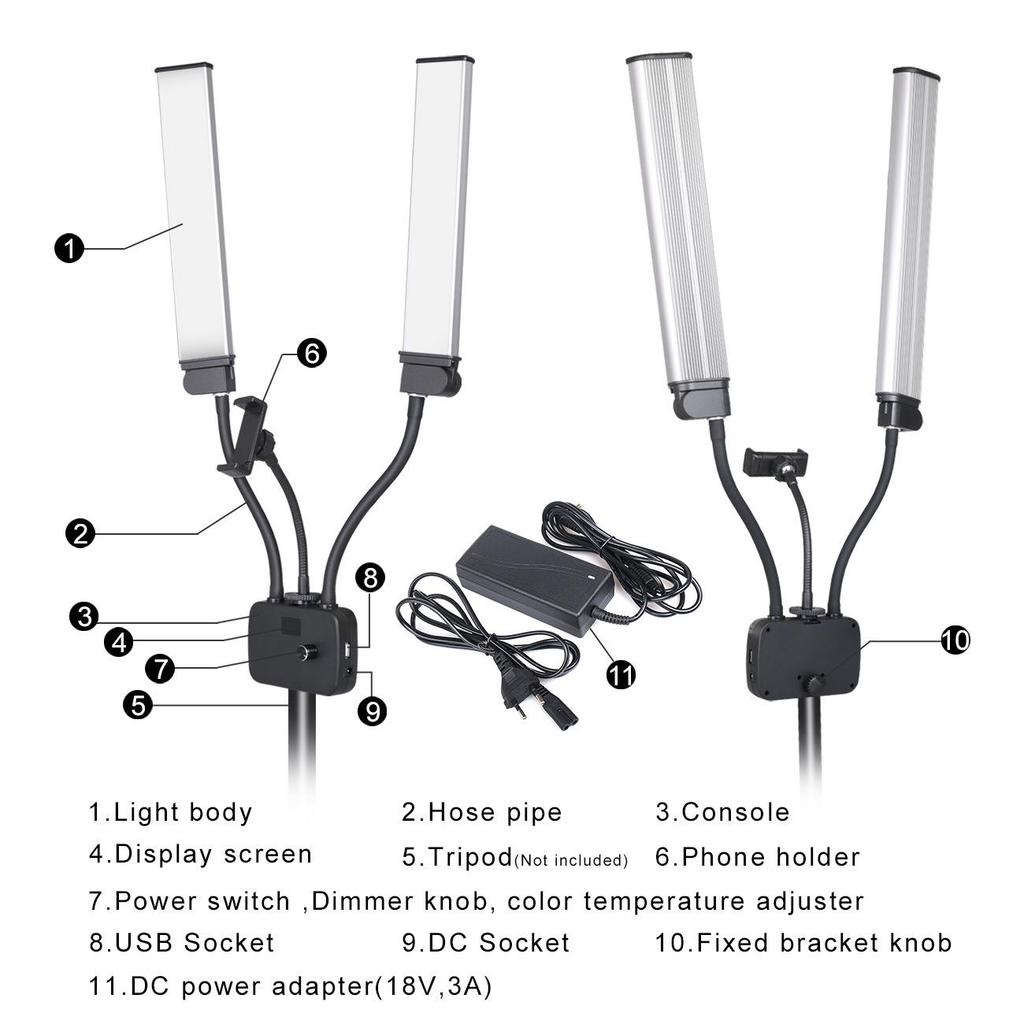 45W Dual-Arm LED Lamp for Photography/Live Stream - Foldable & Portable Fill Light