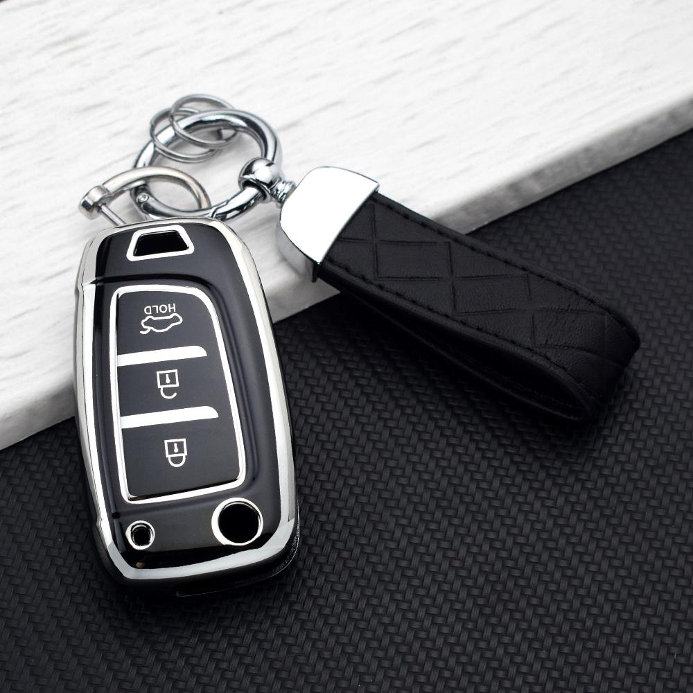 3/4 Button TPU Car Flip Key Case Cover Fob for Hyundai Elantra Tucson KONA I30 Santa Fe Solaris Genesis Azera I40 I35 Key Chains
