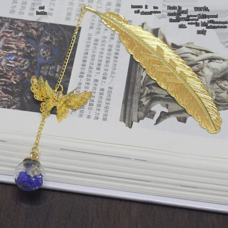 Chinese Cross-border Metal Feather Bookmark: Classical Leaf Vein Design, Creative Stationery, Ancient Style Cultural Gift