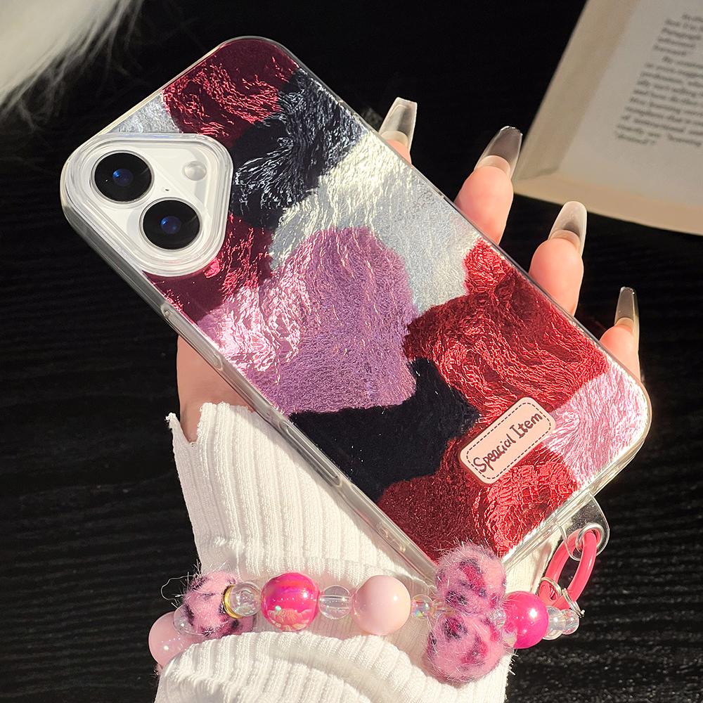 Bracelet Chain Painted Phone Case For iPhone 16 11 12 13 14 for 12 14 16 Pro 14 16 Pro Max Cute Pattern Hard Cover With Lanyard