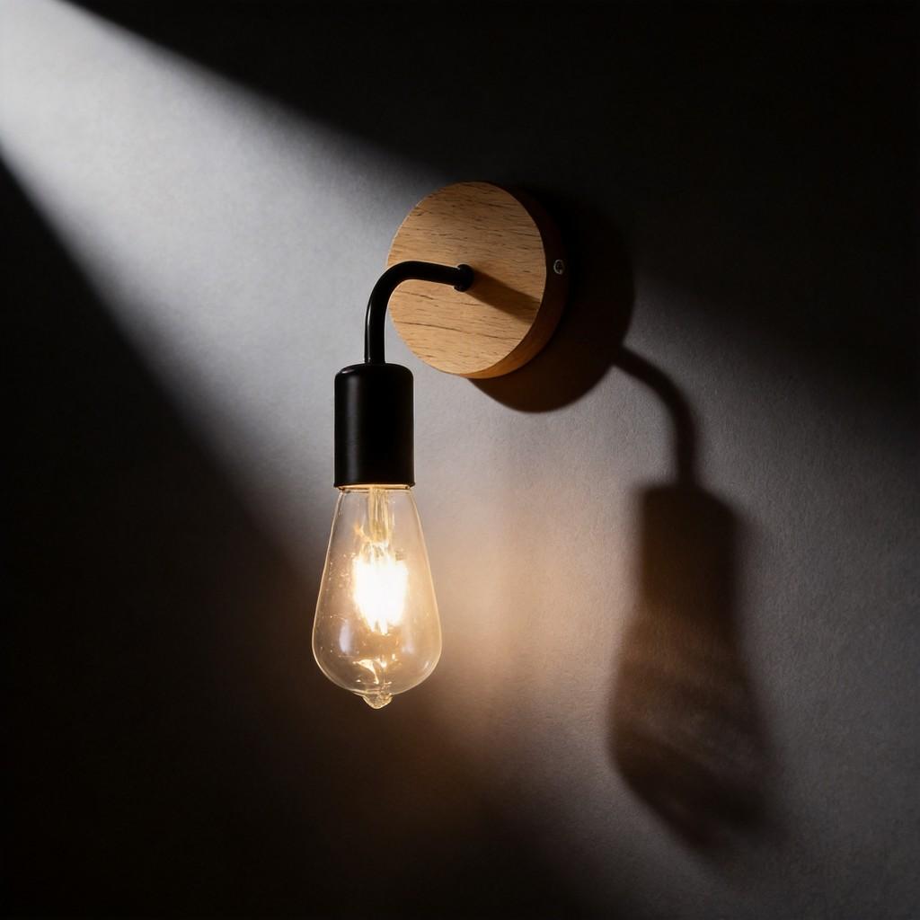 Modern Minimalist Iron Wall Lamp With Wooden Base For Bedroom Living Room Decor