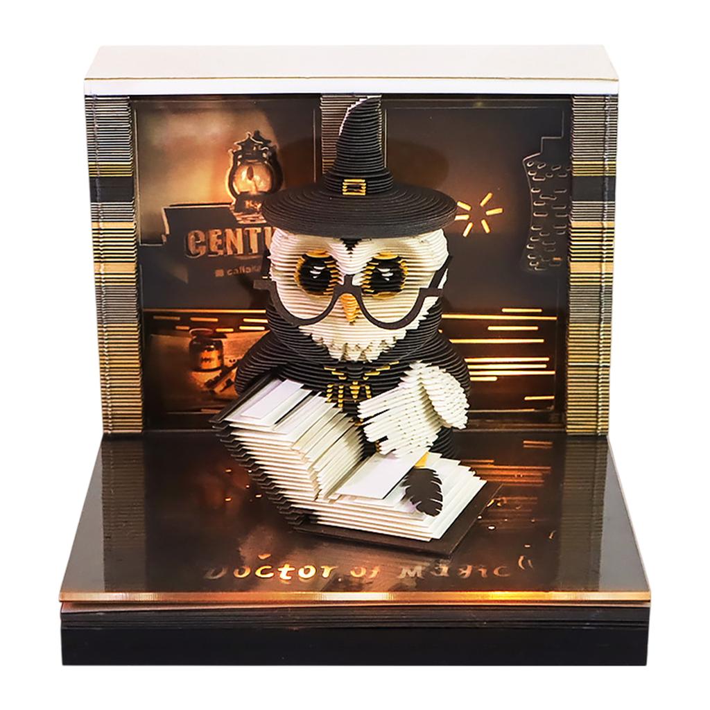 Wizard Magic Castle 2027 Calendar 3D Memo Pad with LED Light & Pen Holder Creative Paper Carving Art Sculpture Desk Decor Gift