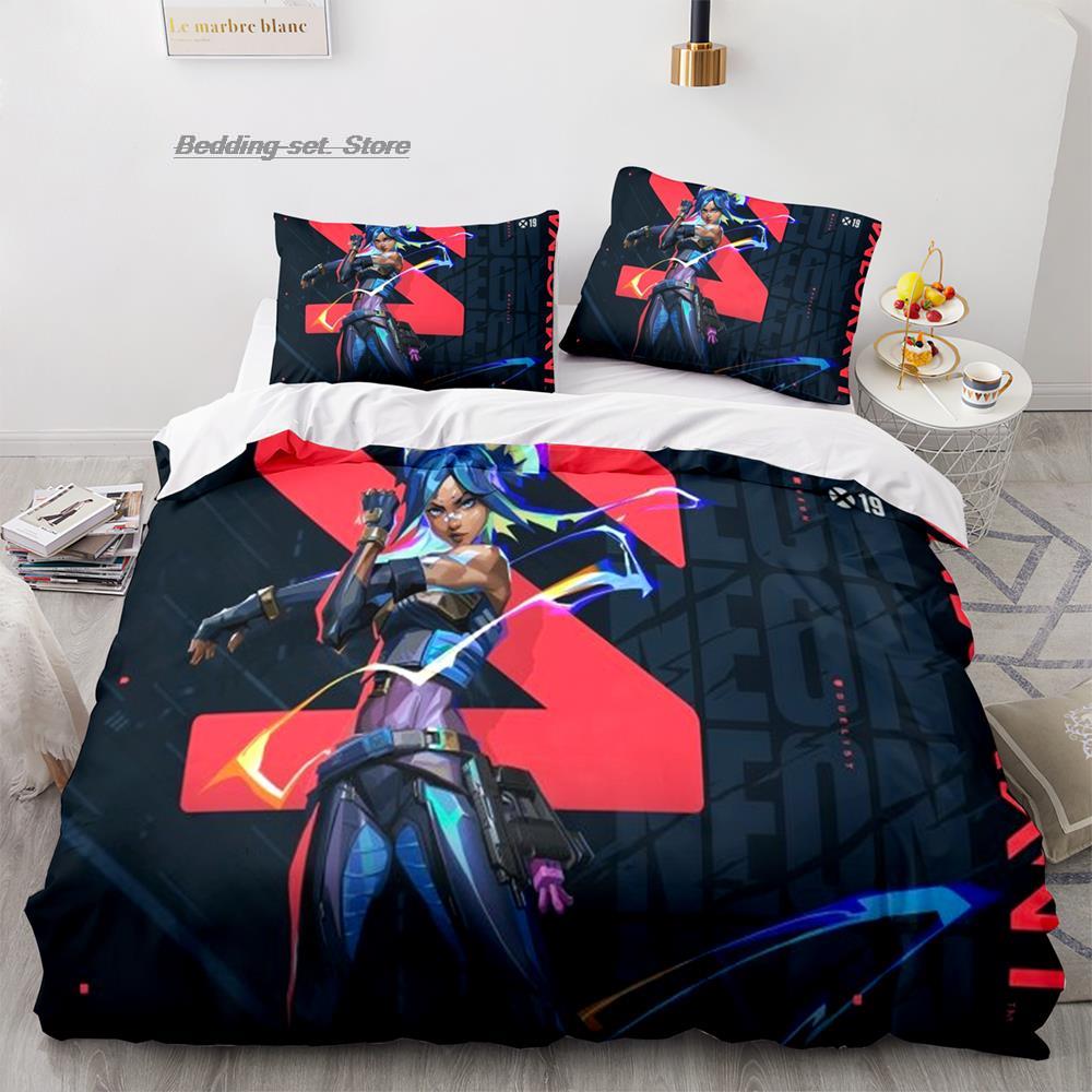 Gaming Valorant Bedding Set Single Twin Full Queen King Size Bed Set Aldult Kid Bedroom Duvetcover Sets 3D Print Anime 037