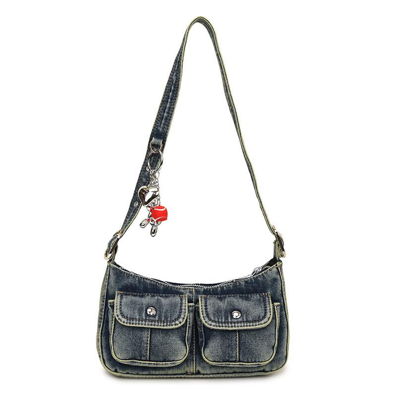 IELGY Women s underarm denim bag fashion denim shoulder Joker hand motorcycle bag