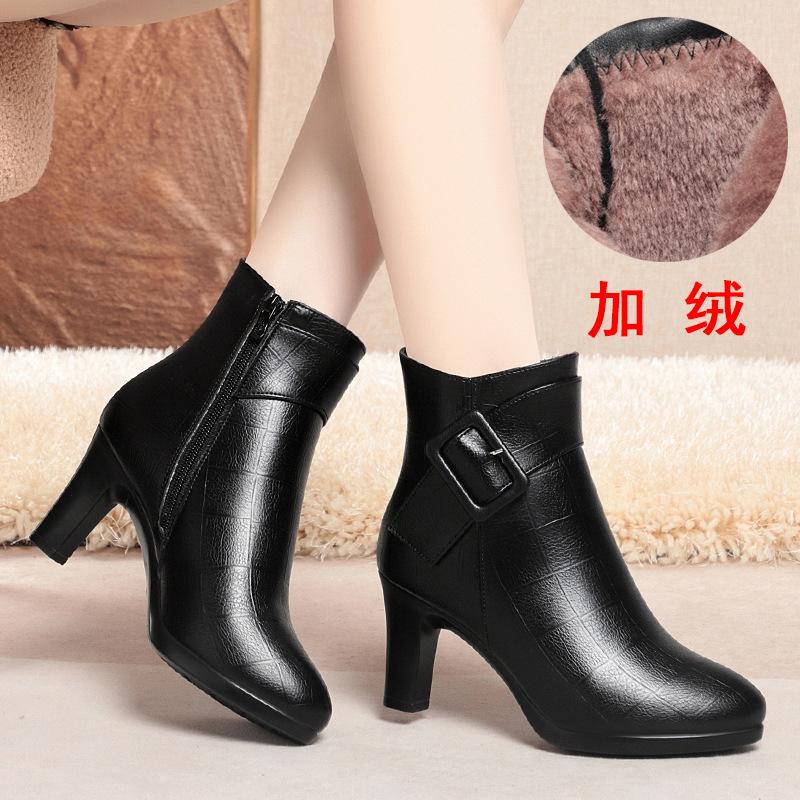 thick-soled high-heeled short boots for women's autumn and winter new short women's boots waterproof table thick-heeled women's leather boots