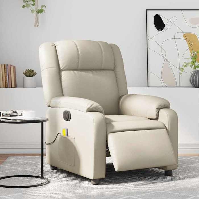 VidaXL Fauteuil de massage inclinable électrique crème similicuir 3205144