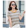 Women Multicolor Horizontal Stripe Crew Neck Short Sleeve Casual T Shirt