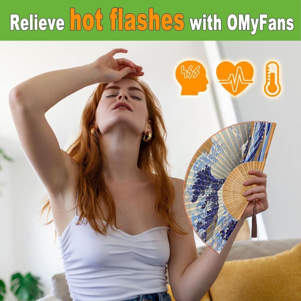 Hand Fan for Women Foldable - Folding Chinese Japanese Vintage Bamboo Silk Fan - Ideal for Hot Flashes, Church, EDM, Festivals, Dancing and Gifts