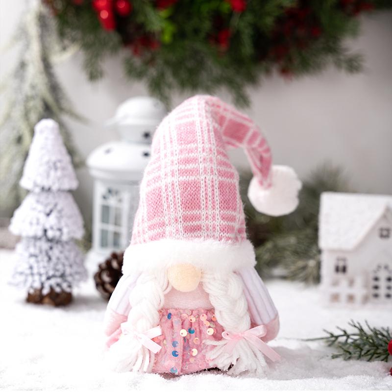 

Рождественские поделки ручной работы Розовая серия Стоячая кукла Подарки Шик с пайетками Пушистый помпон Украшения 2 стиля