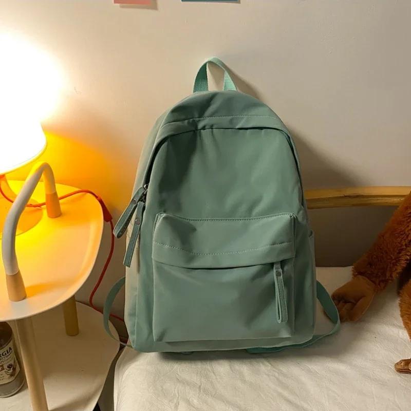 Waterproof Nylon Backpack for Women Simple Solid Color Bookbag Travel Backpack for Student Girls School Bag Female Shoulder Bags
