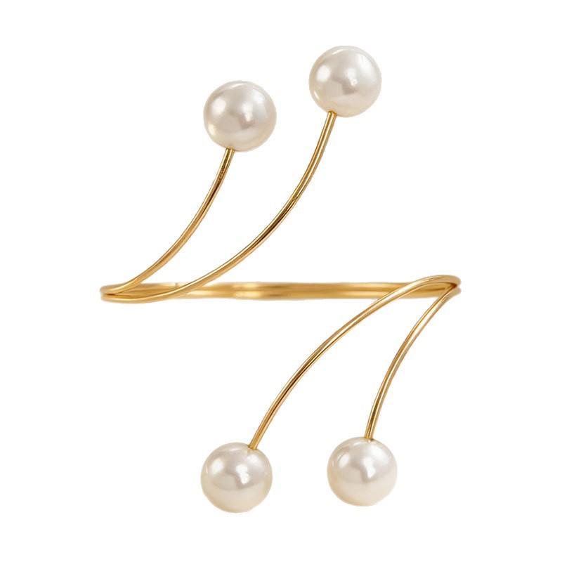 Pearl Metal Adjustable Punk Arm Bracelet - Light Luxury Geometric Design