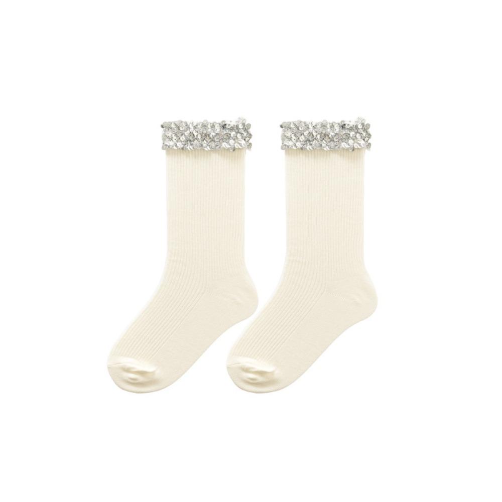 

Shiny Girls Glitter Socks Solid Color Middle Tube Hosiery Soft Sequin Short Socks Breathable белый