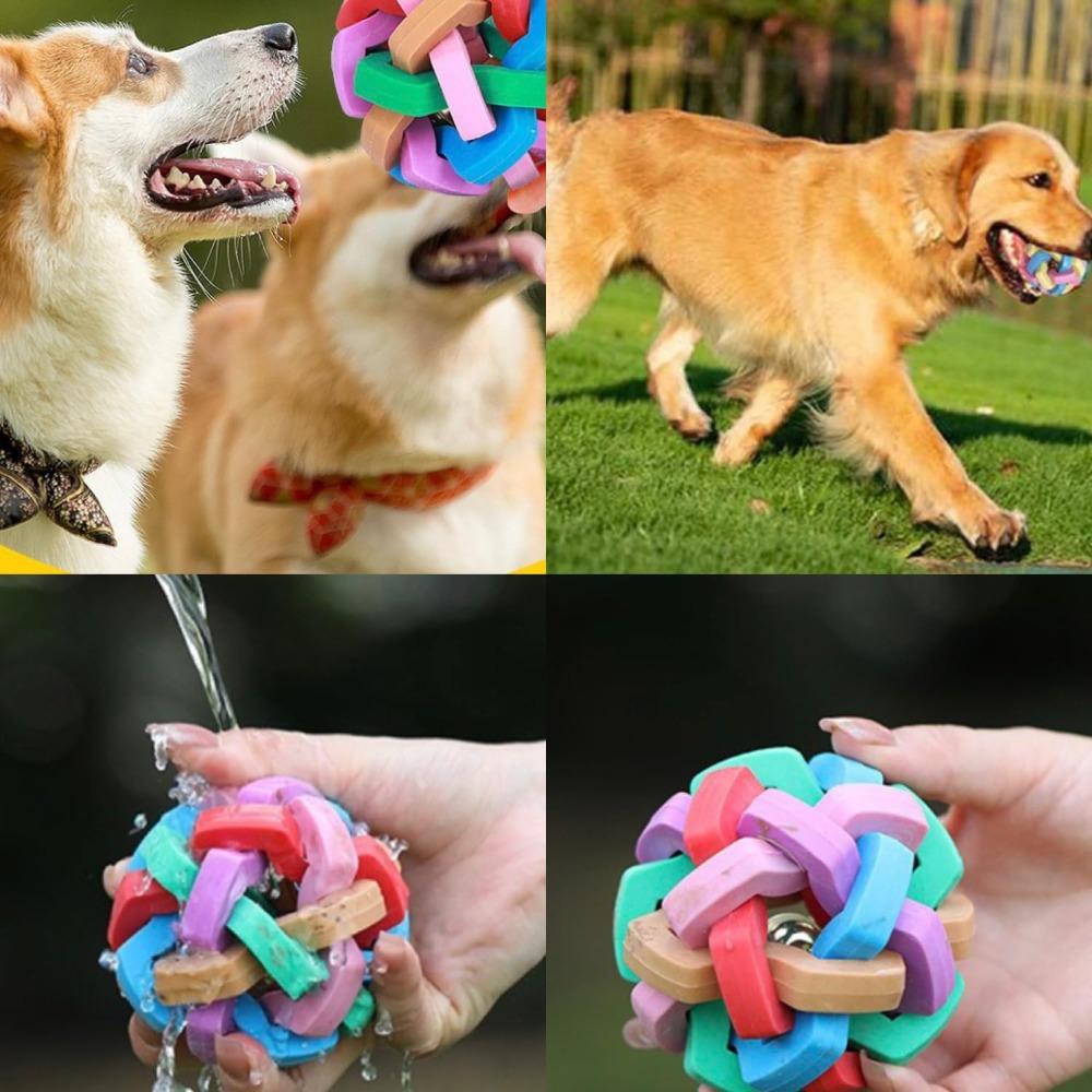 Fun Colorful Cats Dogs Elastic Ball Macaron TPR Woven Bell Ball Teeth Grinding Bite Resistant Toy Ball Relief Toy