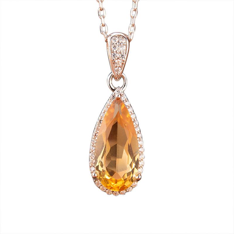 Naturlig Topas Citrin Halsband Damset S925 Sterling Silver Färgade Smycken Personlig Vattendroppe Form