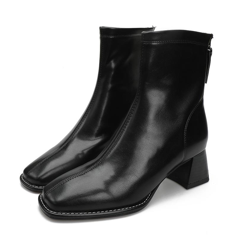 Short boots women's high heels new women's boots Martin boots rear zipper square heel single boots medium heel boots